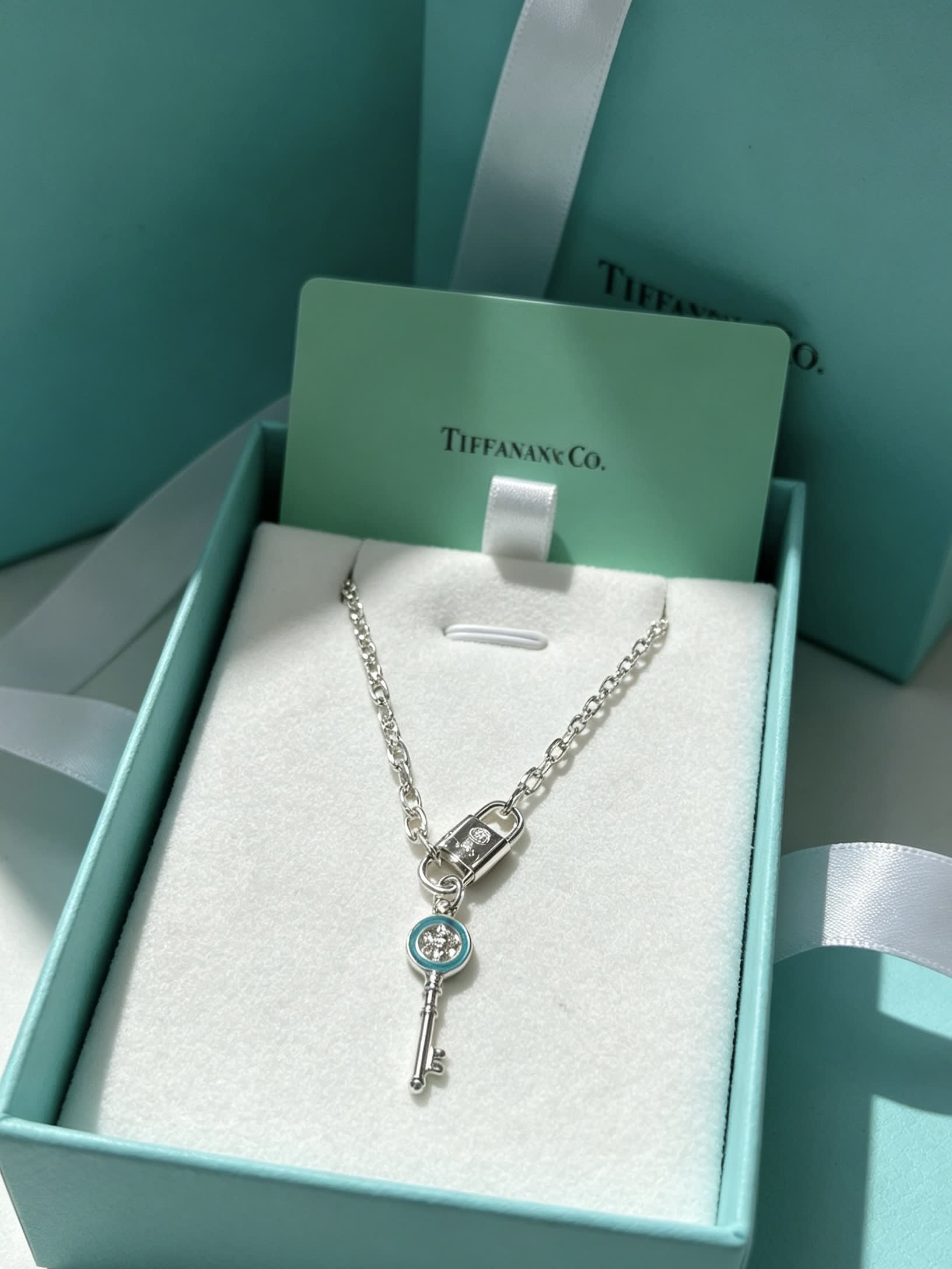 Tiffany & Co. Sterling Silver Lock and Key Pendant Necklace